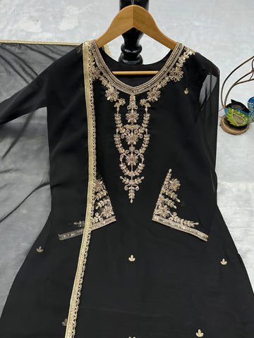 Elegant Heavy Fox Georgette Embroidered Party Wear Top & Palazzo Suit with Fancy Dupatta