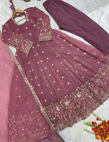 Designer Embroidered Crunchy Silk Anarkali Gown with Cutwork Dupatta Set - Olive Green (Copy)