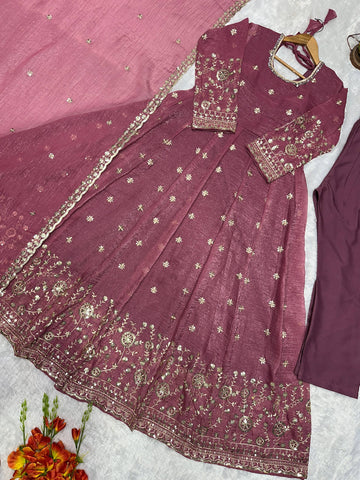 Designer Embroidered Crunchy Silk Anarkali Gown with Cutwork Dupatta Set - Olive Green (Copy)