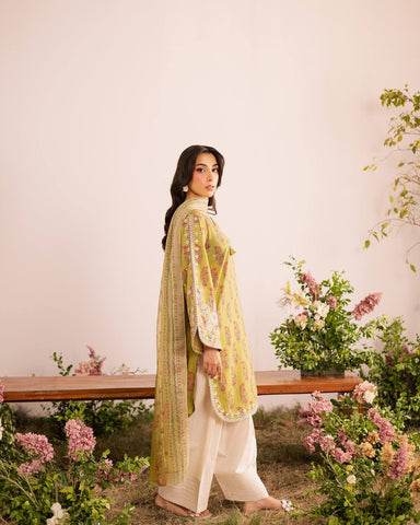 Designer Olive Green Embroidered French Crepe Kurti with Farsi Salwar & Dupatta Set