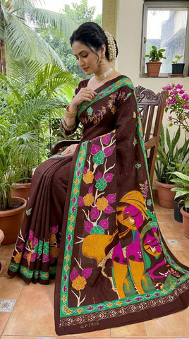 Elegant Mulmul Cotton Saree with Beautiful Bagru Print & Matching Blouse