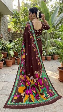 Elegant Mulmul Cotton Saree with Beautiful Bagru Print & Matching Blouse