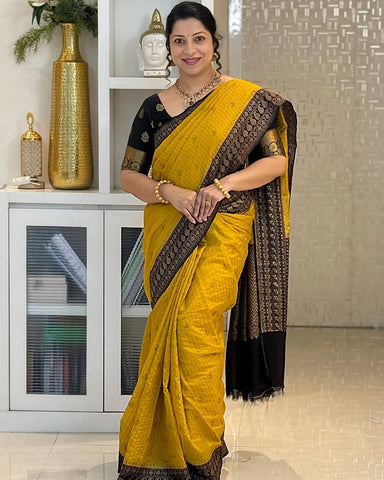 Women's Banarasi Soft Lichi Silk Saree with Rich Pallu & All-Over Jacquard Weaving, Designer Jacquard Blouse Piece