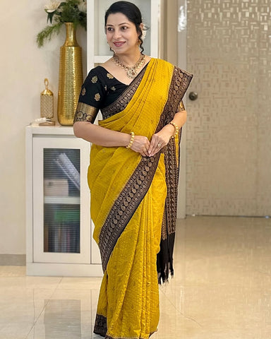 Women's Banarasi Soft Lichi Silk Saree with Rich Pallu & All-Over Jacquard Weaving, Designer Jacquard Blouse Piece