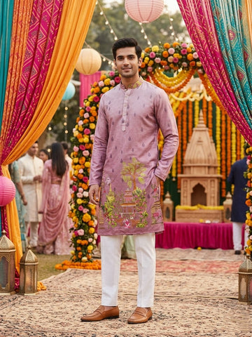 Elegant Pink Ethnic Kurta With Designer Print Work